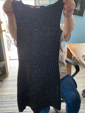 Taboo Black Sleeveless Midi Dress with Sparkle Beaded Swirl Detail